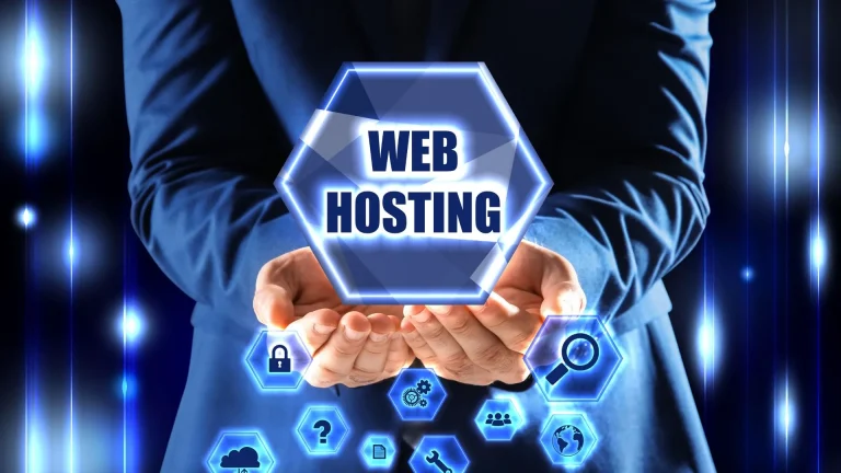 Ilustrasi web hosting untuk website dengan server dan koneksi domain. Apa beda domain vs hosting, fungsinya, pertimbangan sebelum membeli, serta tips dari VRDA!