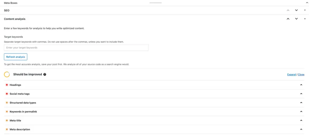 content analysis seopress plugin