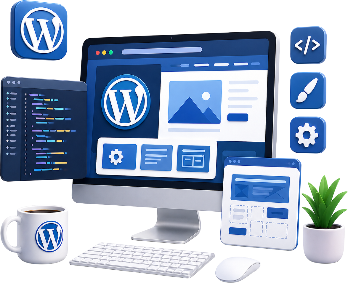 custom wordpress development illustration transparent