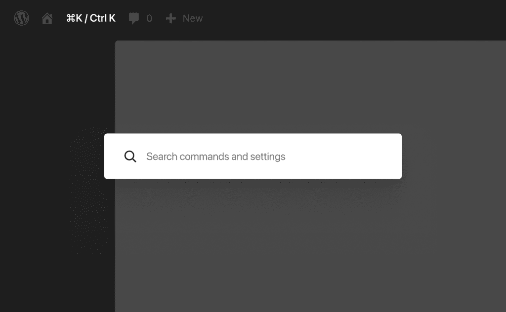 WordPress command palette search for commands and settings