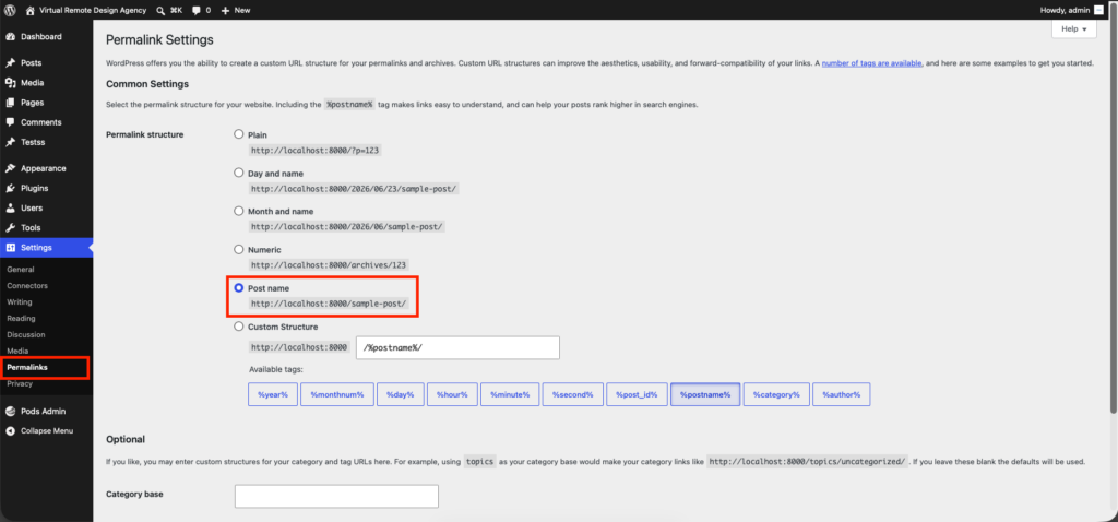 permalinks settings on wordpress